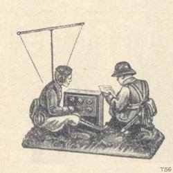 Elastolin Nachrichtenmann sitzend, mit Funkgerät