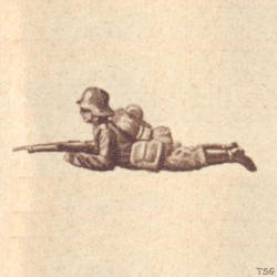 Lineol Soldat liegend, mit Gewehr, beobachtend