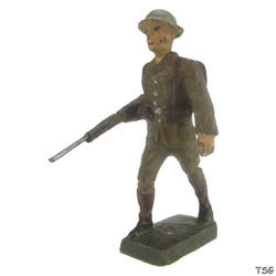 Lineol Soldat marschierend, Gewehr unter dem Arm tragend