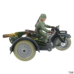 Lineol Soldat auf Kraftrad mit SMG auf Beiwagen