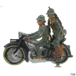 Lineol Soldat auf Kraftrad mit Sozius