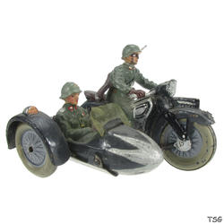 Lineol Soldat auf Kraftrad mit Offizier im Beiwagen