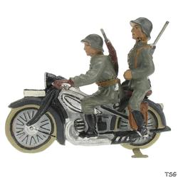 Lineol Soldat auf Kraftrad, mit Sozius