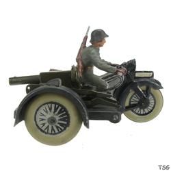 Lineol Soldat auf Kraftrad mit SMG auf Beiwagen