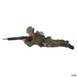 Lineol Soldat liegend, mit Gewehr schießend