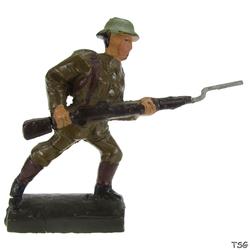 Lineol Soldat stürmend, mit Gewehr